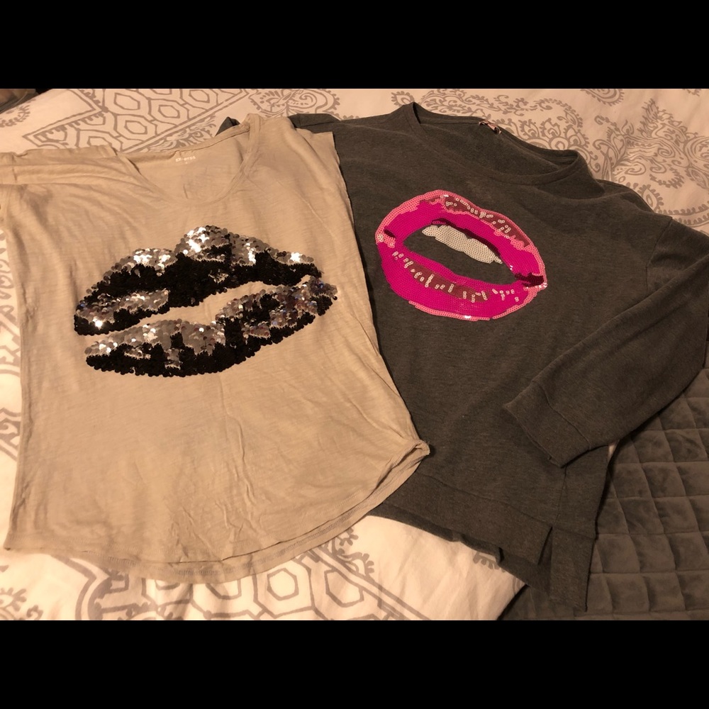 2 lip sequin design shirts